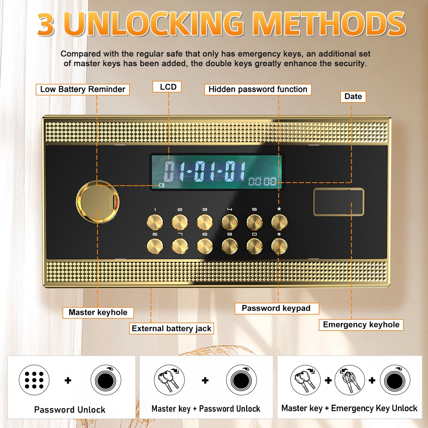 HK-DK-01 6.0 Cubic Dual Door Digital Safe Box with Double Key Lock, Home Hotel Security Cabinet with Removable and Adjustable Shelf for Jewelry Valuables