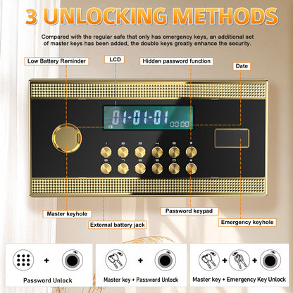 HK-DK-01 6.0 Cubic Dual Door Digital Safe Box with Double Key Lock, Home Hotel Security Cabinet with Removable and Adjustable Shelf for Jewelry Valuables