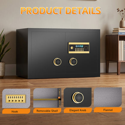 HK-DK-01 6.0 Cubic Dual Door Digital Safe Box with Double Key Lock, Home Hotel Security Cabinet with Removable and Adjustable Shelf for Jewelry Valuables