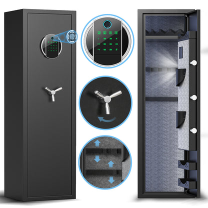 HK-G2SQ-138W  3-5 Gun Safe with Biometric Lock and Dual Alarm System, Large Gun Cabinets with 3 Adjustable Gun Slots for Home Pistols