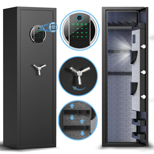 HK-G2SQ-138W  3-5 Gun Safe with Biometric Lock and Dual Alarm System, Large Gun Cabinets with 3 Adjustable Gun Slots for Home Pistols
