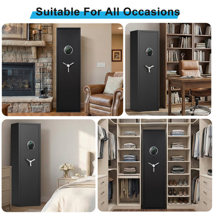 HK-G2SQ-138W  3-5 Gun Safe with Biometric Lock and Dual Alarm System, Large Gun Cabinets with 3 Adjustable Gun Slots for Home Pistols
