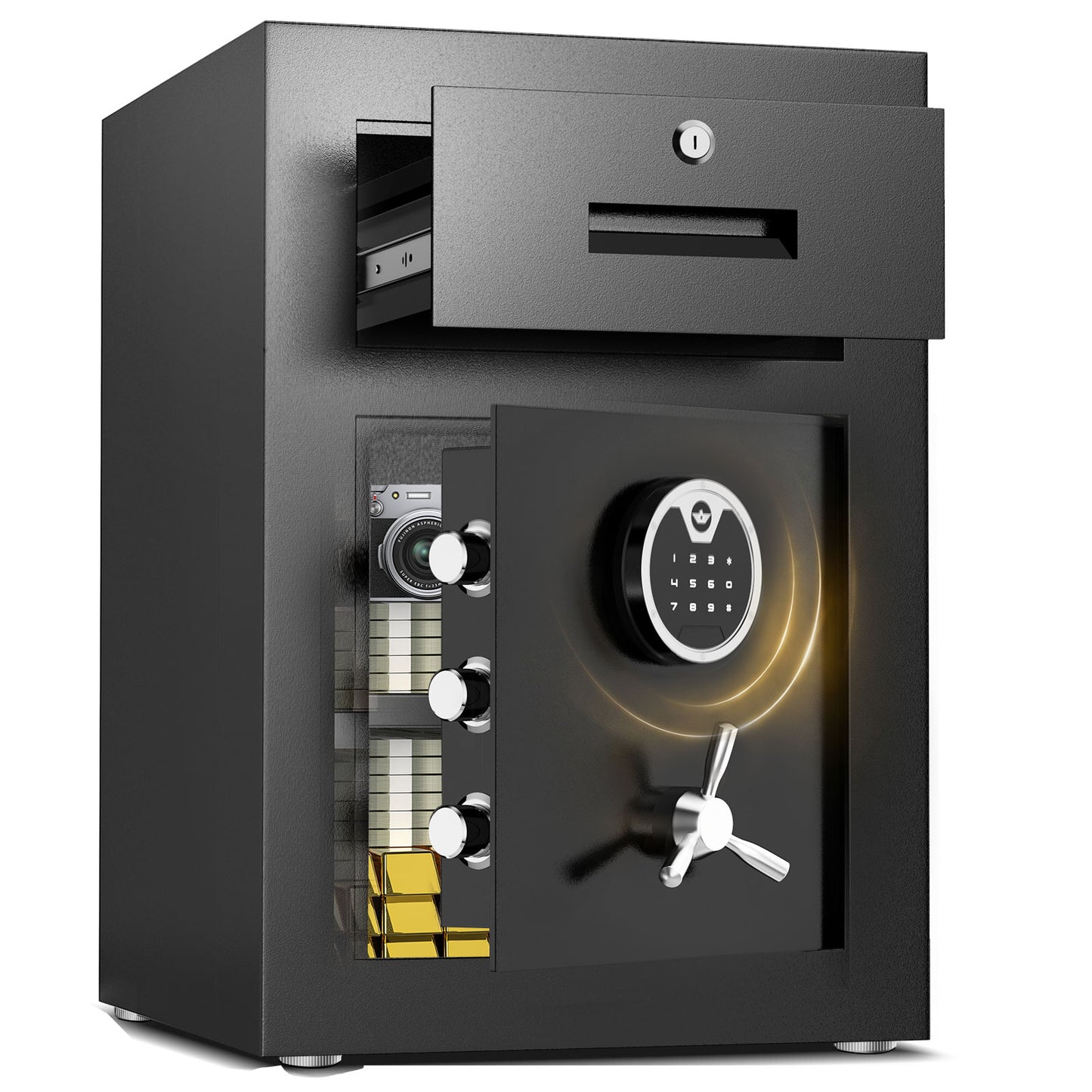 OME-G3S-55D 2.5 Cub Digital Home Safe Box with Widened Frame, Drawer & Adjustable Shelf for Jewelry Money Valuables