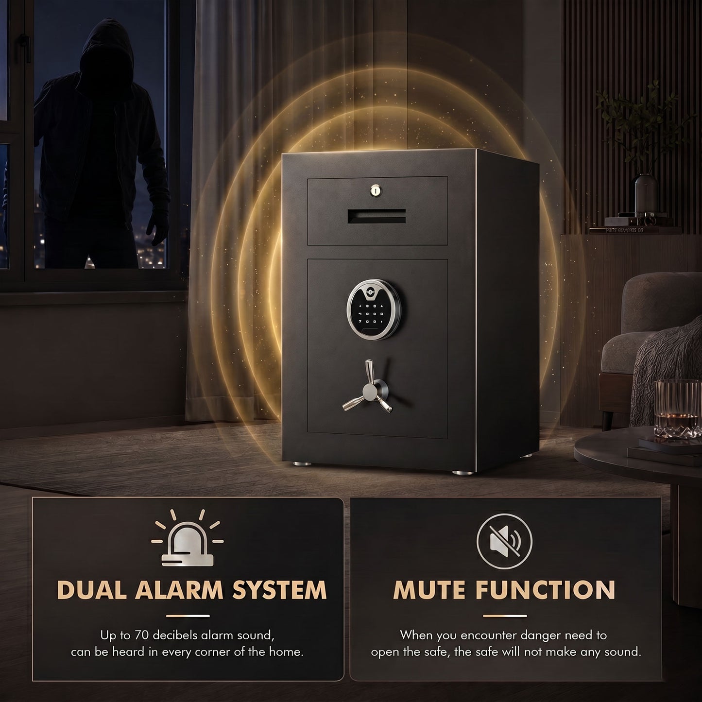 OME-G3S-55D 2.5 Cub Digital Home Safe Box with Widened Frame, Drawer & Adjustable Shelf for Jewelry Money Valuables