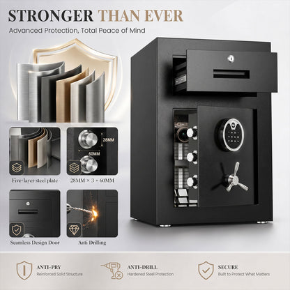 OME-G3S-55D 2.5 Cub Digital Home Safe Box with Widened Frame, Drawer & Adjustable Shelf for Jewelry Money Valuables