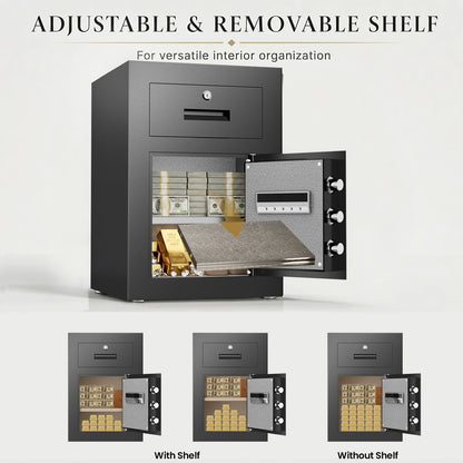 OME-G3S-55D 2.5 Cub Digital Home Safe Box with Widened Frame, Drawer & Adjustable Shelf for Jewelry Money Valuables