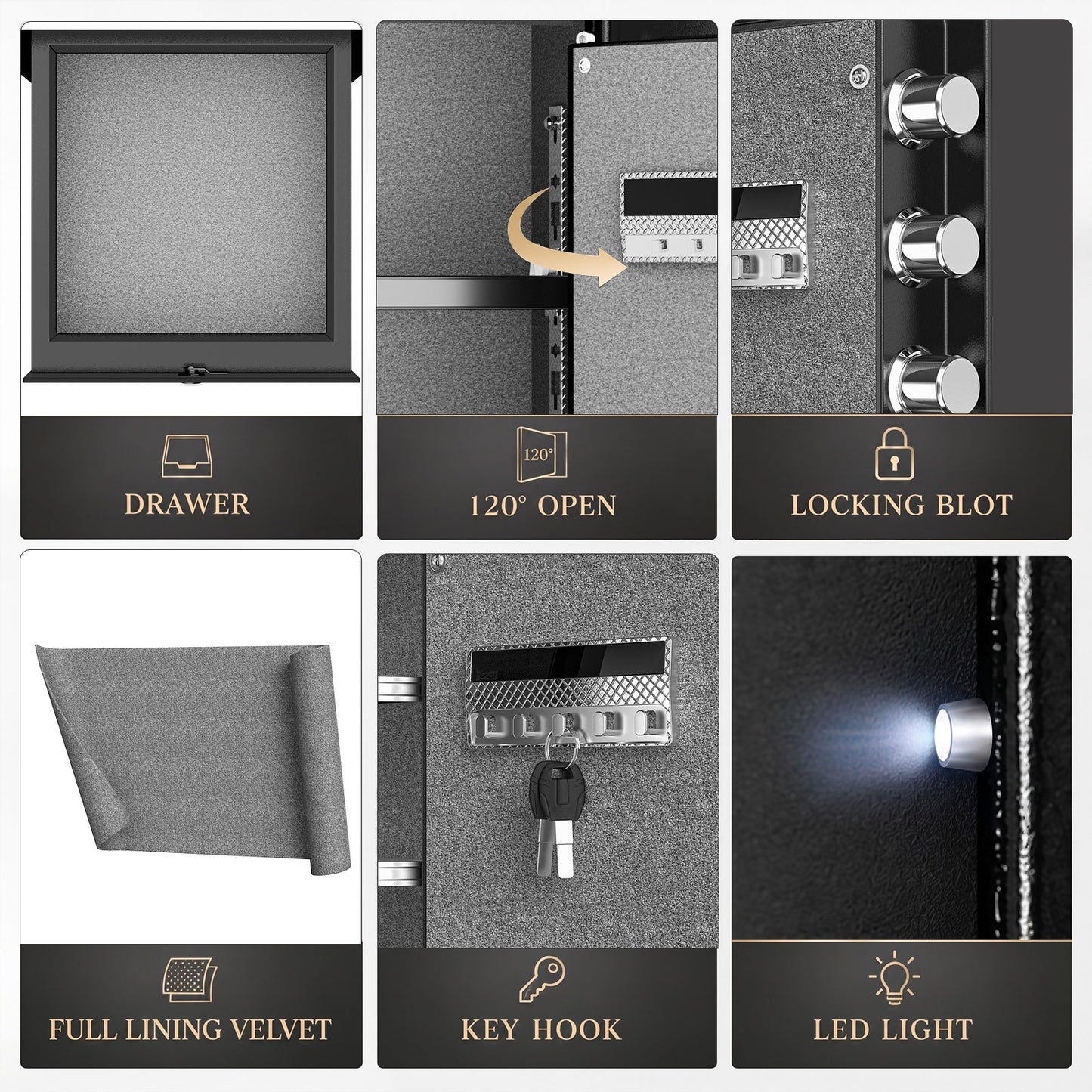 OME-G3S-55D 2.5 Cub Digital Home Safe Box with Widened Frame, Drawer & Adjustable Shelf for Jewelry Money Valuables
