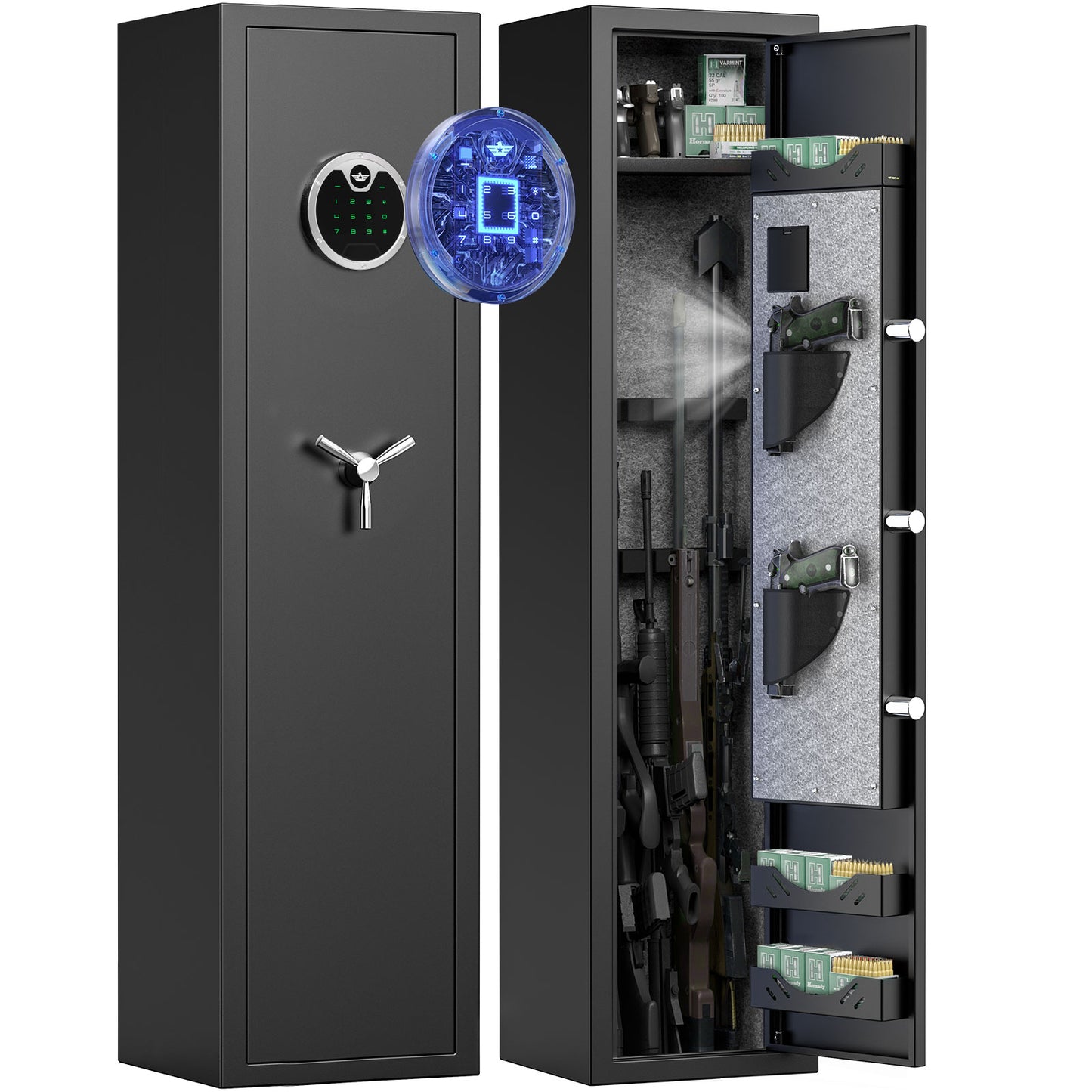 OME-G3SQ-138D 3-5 Gun Safe, 54'' Digital Gun Safe for Pistols, Electronic Safe with Removable Shelf and Backlit Keypad, Quick Access Gun Cabinet with Dual Alarm and Mute Function