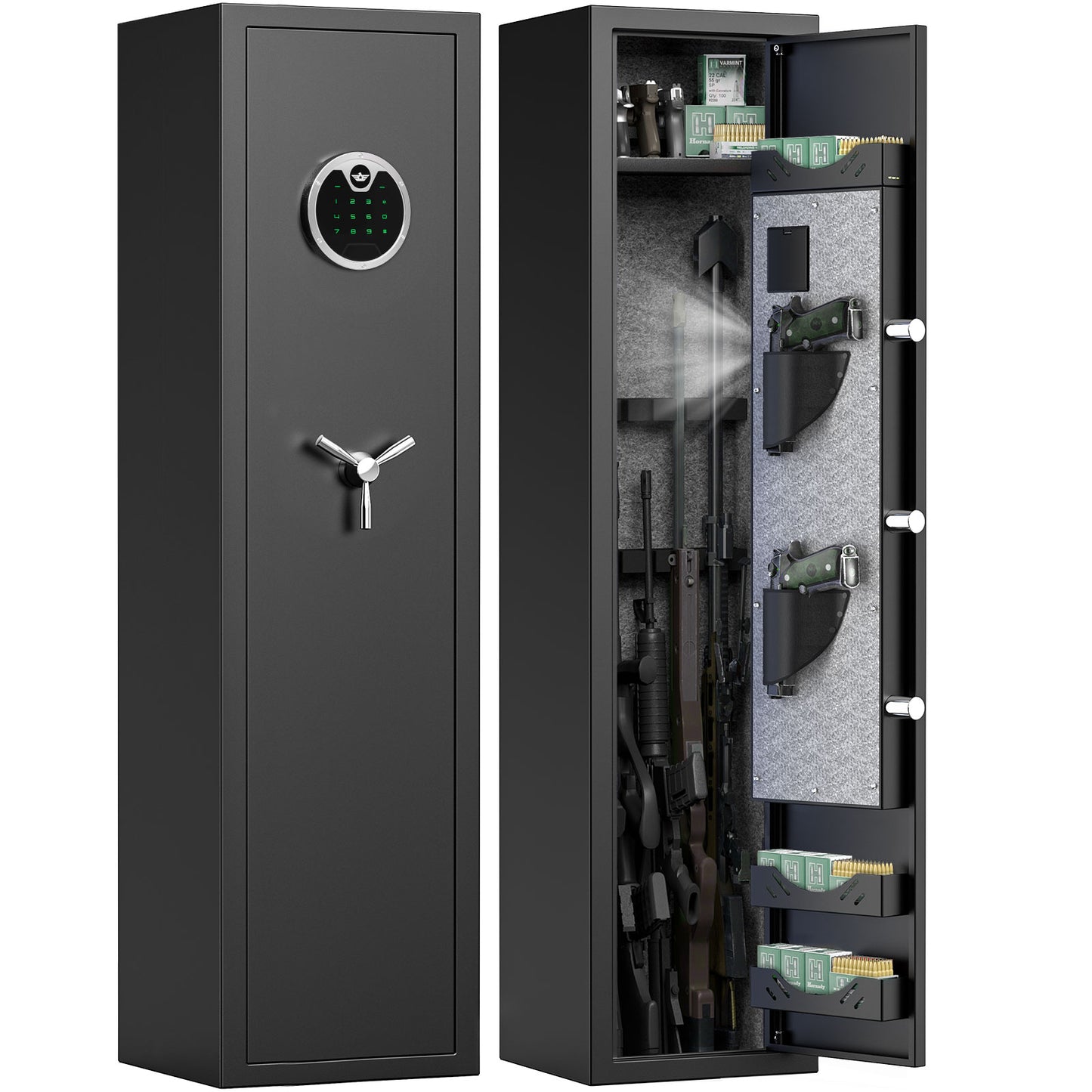 OME-G3SQ-138D 3-5 Gun Safe, 54'' Digital Gun Safe for Pistols, Electronic Safe with Removable Shelf and Backlit Keypad, Quick Access Gun Cabinet with Dual Alarm and Mute Function