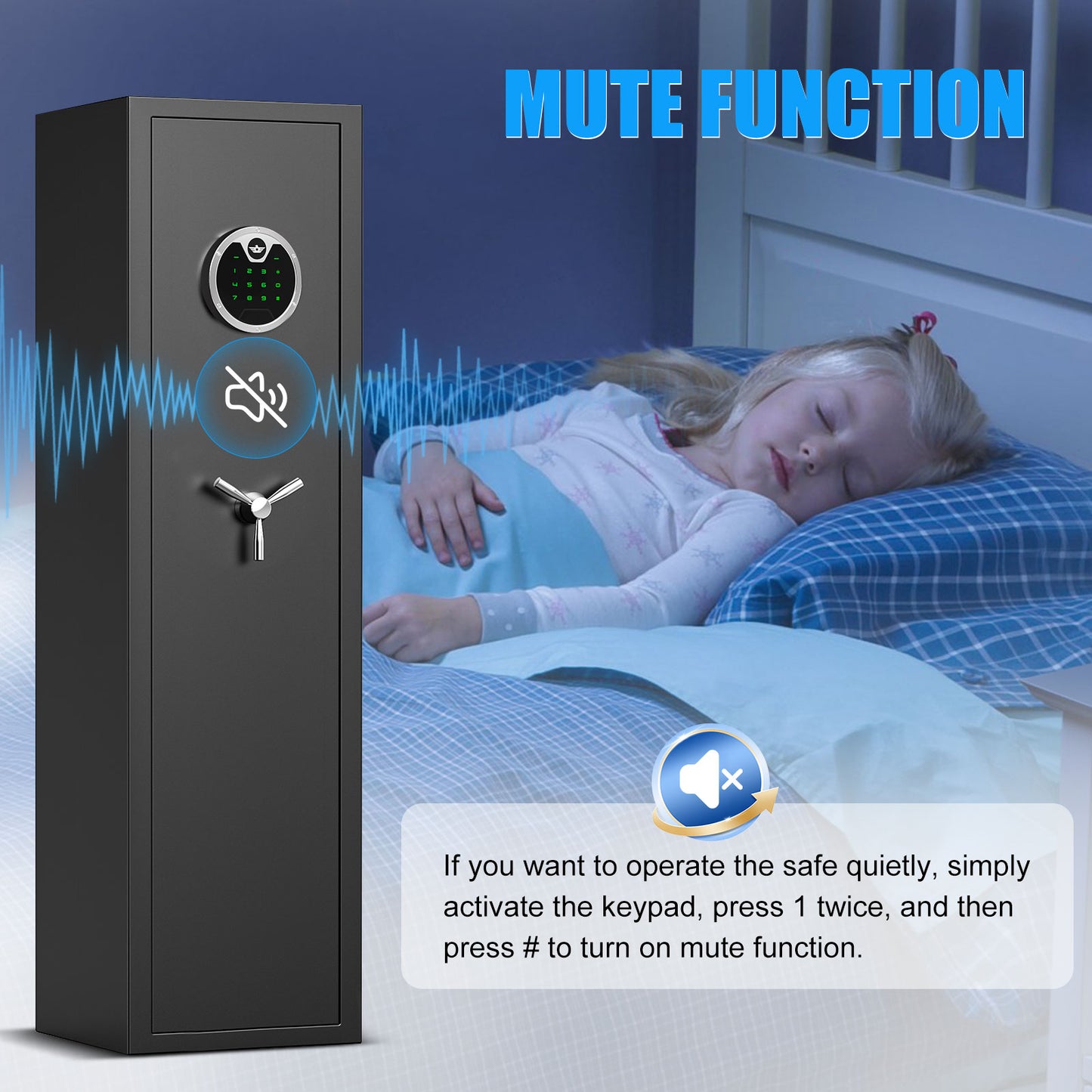 OME-G3SQ-138D 3-5 Gun Safe, 54'' Digital Gun Safe for Pistols, Electronic Safe with Removable Shelf and Backlit Keypad, Quick Access Gun Cabinet with Dual Alarm and Mute Function