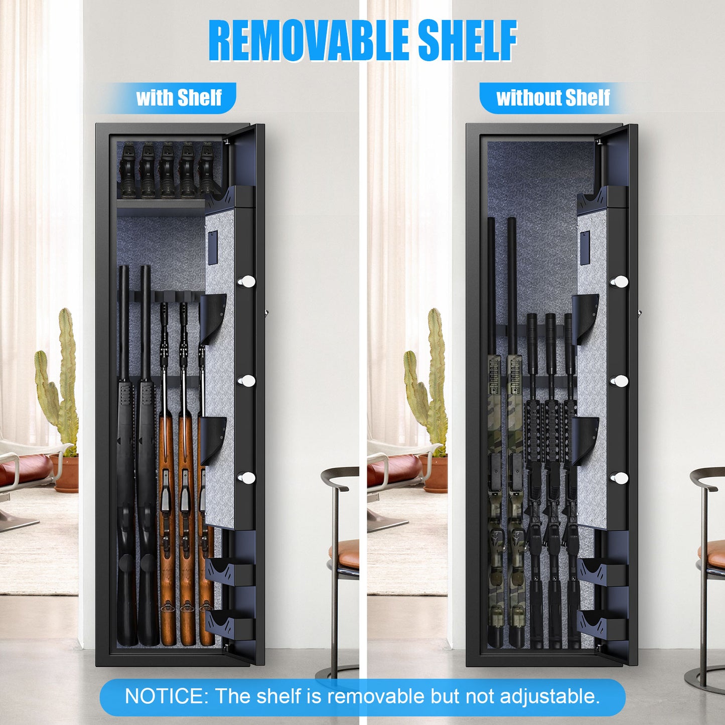OME-G3SQ-138D 3-5 Gun Safe, 54'' Digital Gun Safe for Pistols, Electronic Safe with Removable Shelf and Backlit Keypad, Quick Access Gun Cabinet with Dual Alarm and Mute Function