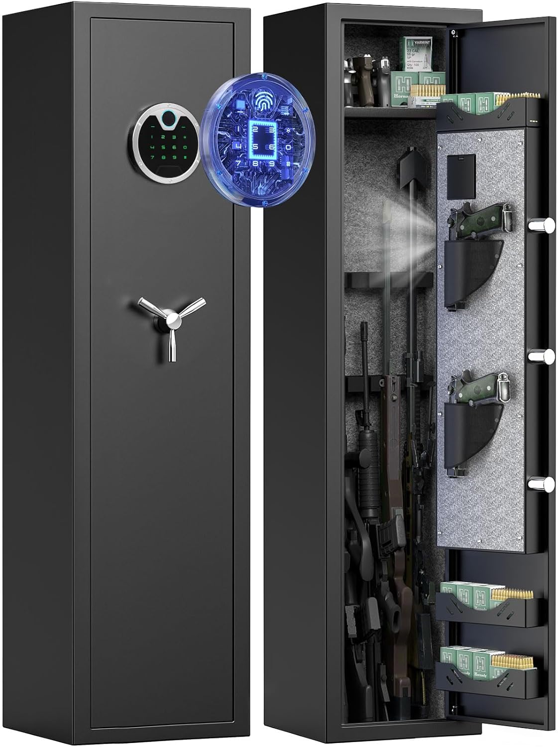OME-G3SQ-138W 3-5 Gun Safe, 54'' Biometric Gun Safe for Pistols, Fingerprint Safe with Removable Shelf and Backlit Keypad, Quick Access Gun Cabinet with Dual Alarm and Mute Function