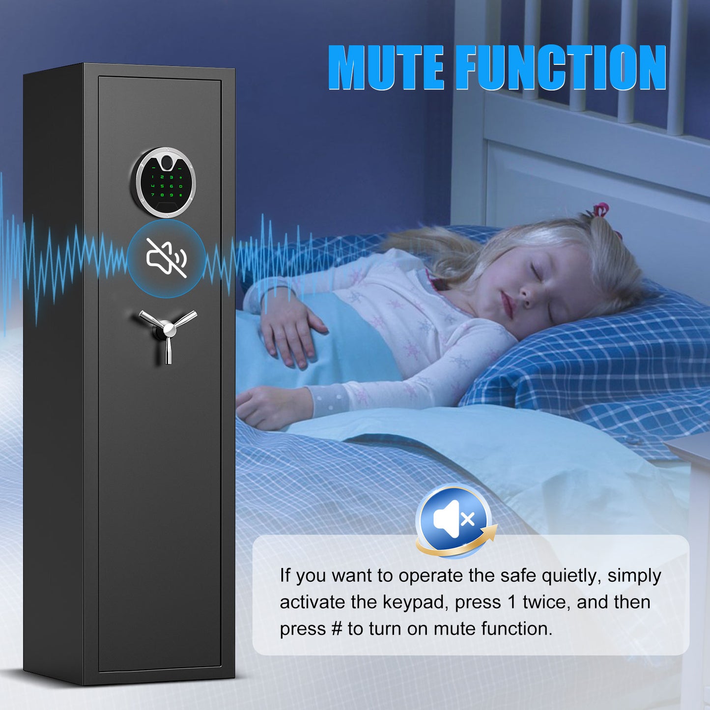 OME-G3SQ-138W 3-5 Gun Safe, 54'' Biometric Gun Safe for Pistols, Fingerprint Safe with Removable Shelf and Backlit Keypad, Quick Access Gun Cabinet with Dual Alarm and Mute Function