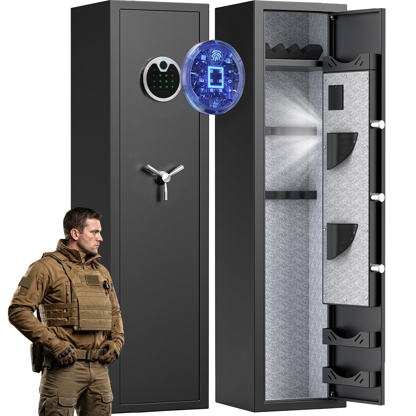 OME-G3SQ-138W 3-5 Gun Safe, 54'' Biometric Gun Safe for Pistols, Fingerprint Safe with Removable Shelf and Backlit Keypad, Quick Access Gun Cabinet with Dual Alarm and Mute Function