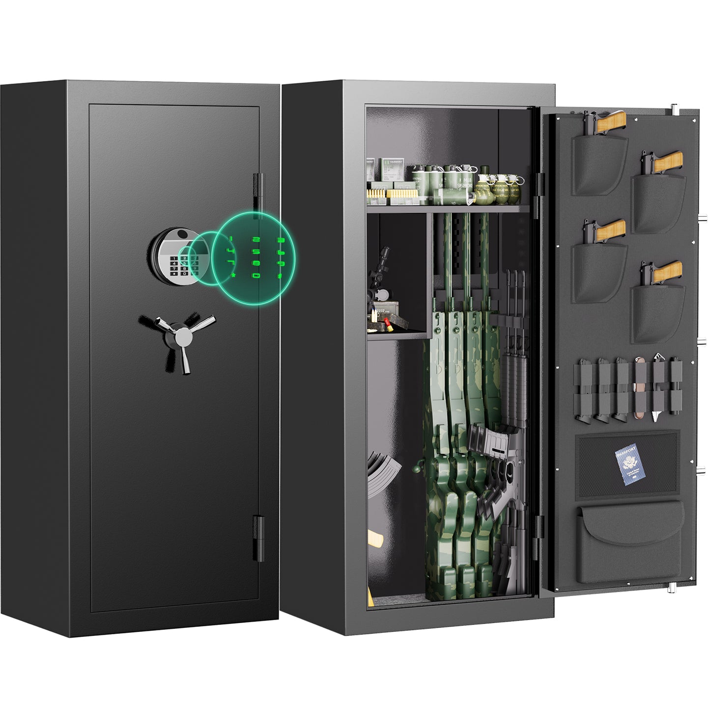 OME G6S-138HD 15-20 Large Gun Safe, Already Assembled Digital Gun Safe for Rifles and Pistols with Removable Pegboard & 6 Hooks, Gun Safes & Cabinets with Door Organizers & 3 Gun Raks, Rifle Safe for Home (Black)