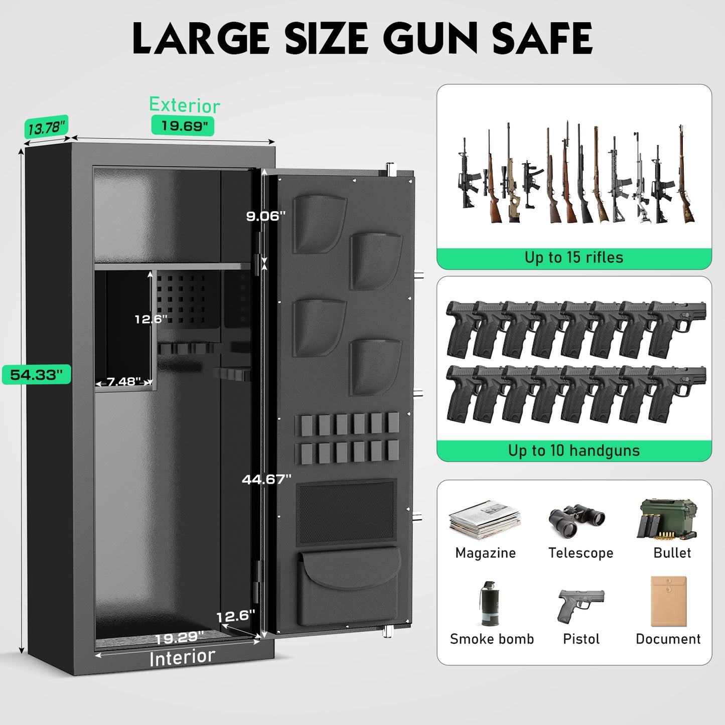 OME G6S-138HD 15-20 Large Gun Safe, Already Assembled Digital Gun Safe for Rifles and Pistols with Removable Pegboard & 6 Hooks, Gun Safes & Cabinets with Door Organizers & 3 Gun Raks, Rifle Safe for Home (Black)