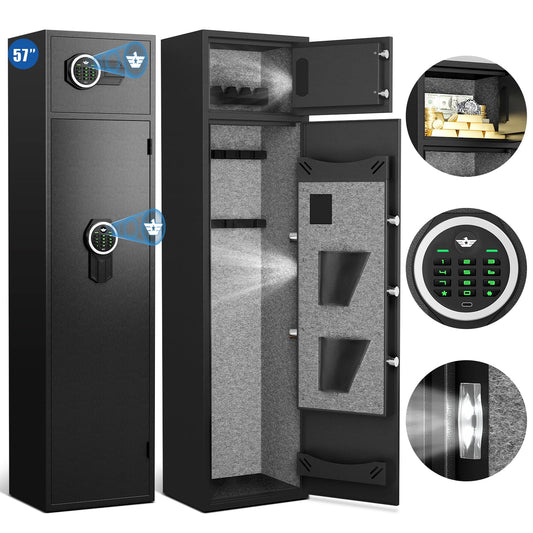 Riflewell GKM-145DB 4-6 long gun safe, suitable for household rifle shotgun three in one gun cabinet, quick access to numeric keypad gun safe, fire and waterproof dual alarm, built-in adjustable storage rack