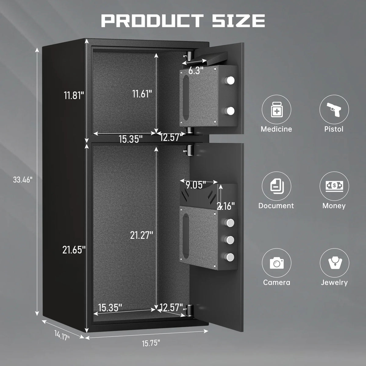 Safe Box Cubs SZ-LYX Fireproof Safe Box, 7.0 Cub Heavy Duty Large Safe with Dual Ala ...
