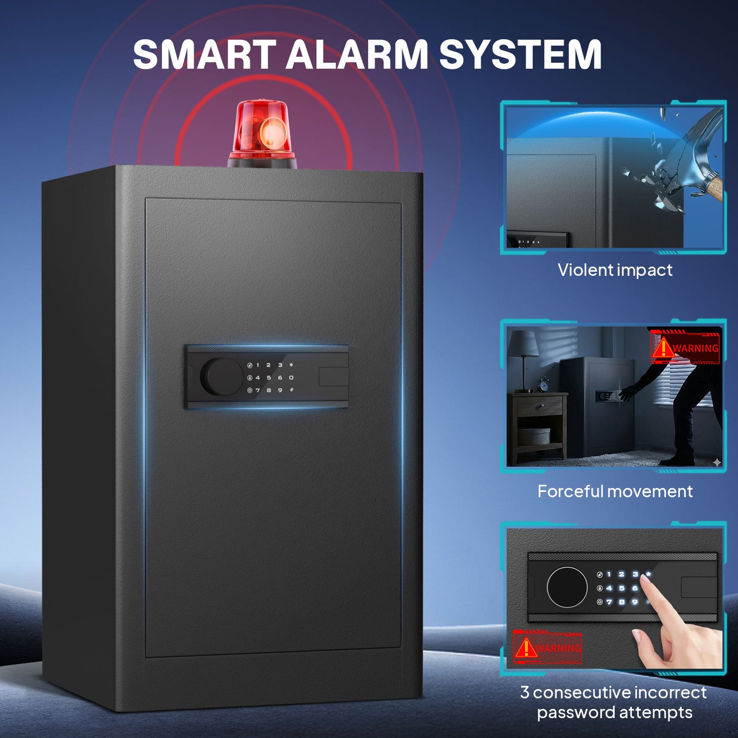 BM-K1C-65D 6.1 Cub Home Safe Box, Large Capacity Safe with Gewelry Drawers, Digital Safe with Removable Shelves and Alarm System