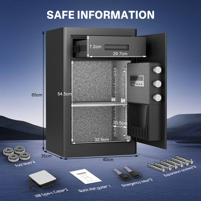 BM-K1C-65D 6.1 Cub Home Safe Box, Large Capacity Safe with Gewelry Drawers, Digital Safe with Removable Shelves and Alarm System