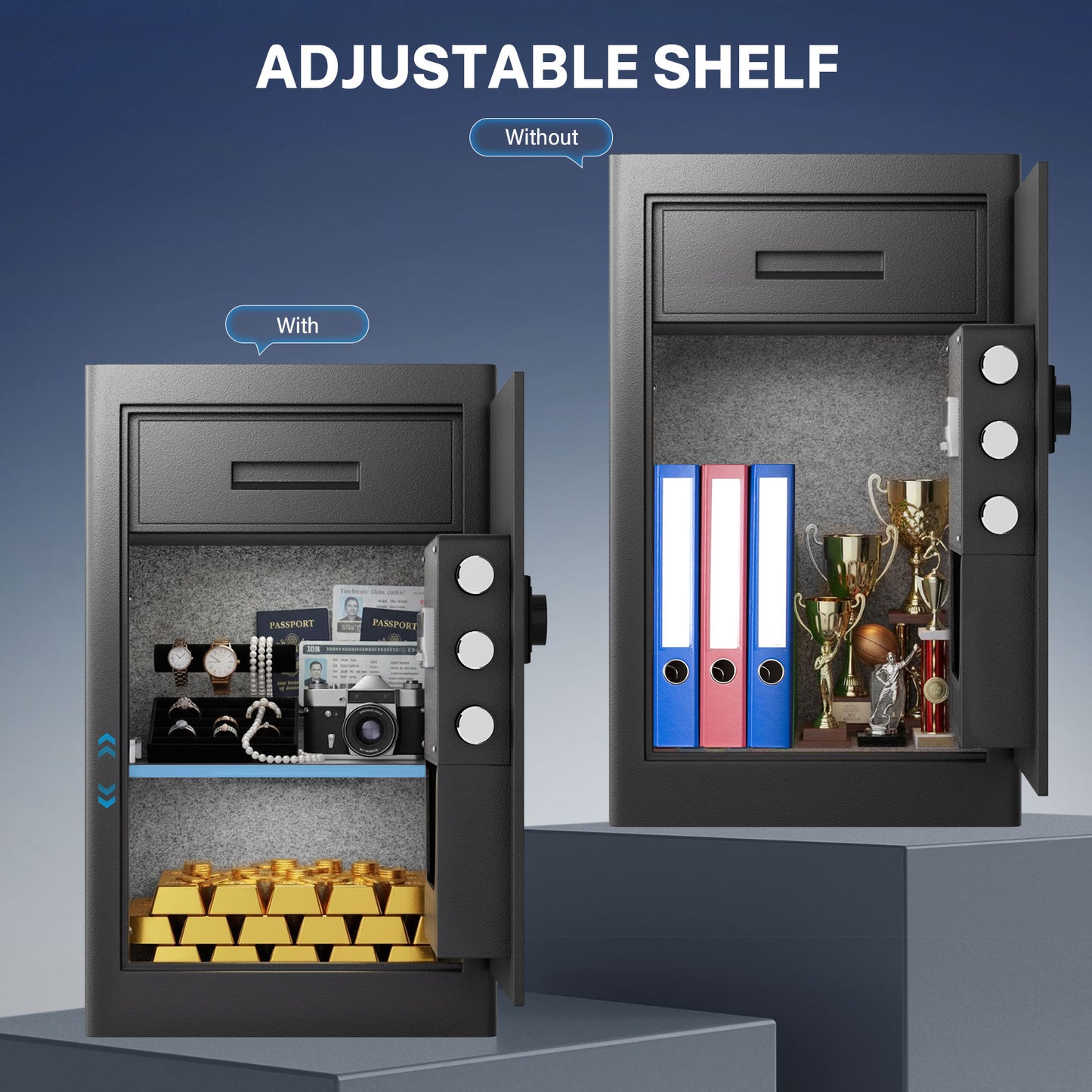 BM-K1C-65D 6.1 Cub Home Safe Box, Large Capacity Safe with Gewelry Drawers, Digital Safe with Removable Shelves and Alarm System