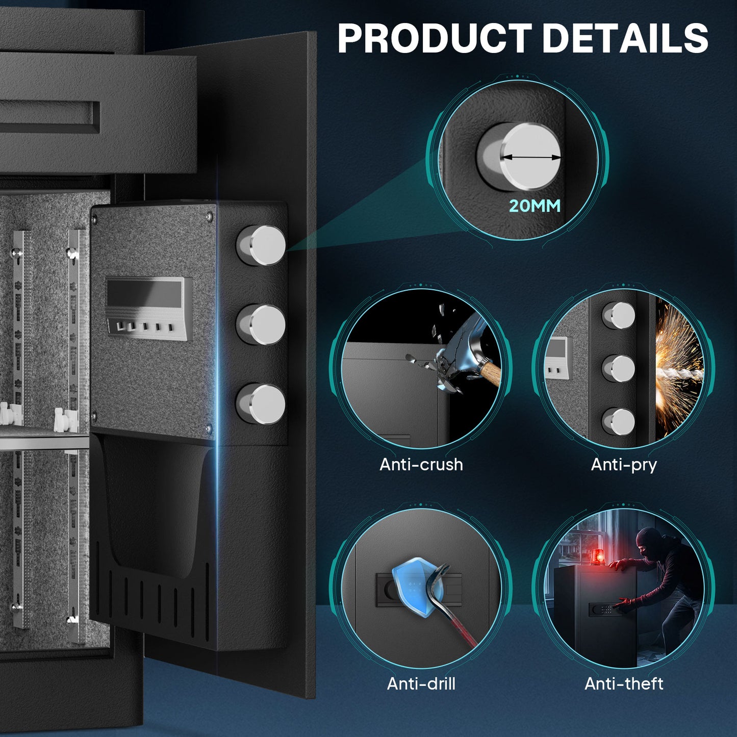 BM-K1C-65D 6.1 Cub Home Safe Box, Large Capacity Safe with Gewelry Drawers, Digital Safe with Removable Shelves and Alarm System