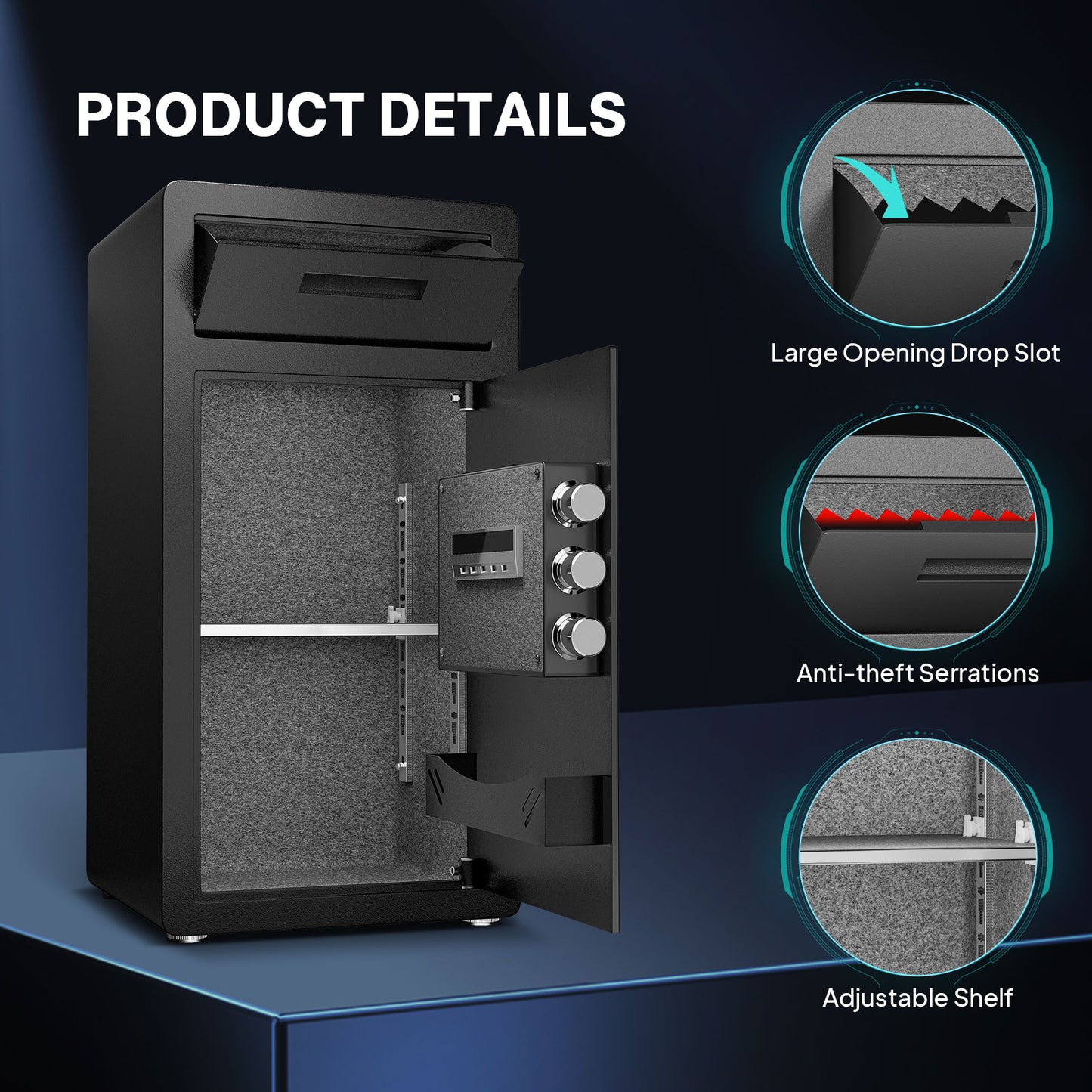 BM-K2T-75 6.5 Cub Digital Large Safe Box, Money Safe with Deposit Slot and Backlit Keypad, Home Security Box for Office, Hotel, Business