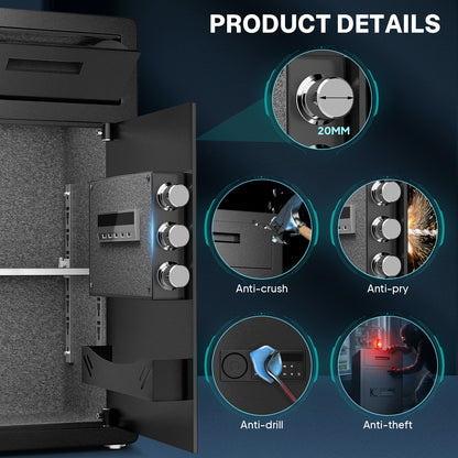 BM-K2T-75 6.5 Cub Digital Large Safe Box, Money Safe with Deposit Slot and Backlit Keypad, Home Security Box for Office, Hotel, Business