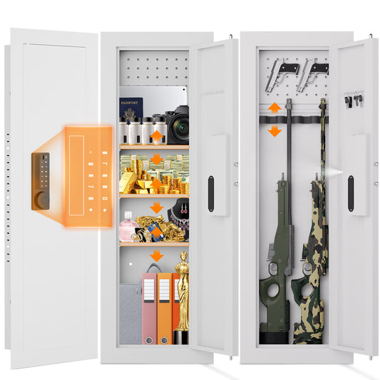 OME K2V-120BD 47.24" Wall Safe Between the Studs, Hidden Safe with Removable Pegboard, Wall Gun Safe with 3 Adjustable Shelves and Magnetic Slot (White-Digital)