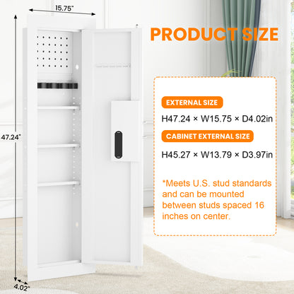 OME K2V-120BD 47.24" Wall Safe Between the Studs, Hidden Safe with Removable Pegboard, Wall Gun Safe with 3 Adjustable Shelves and Magnetic Slot (White-Digital)