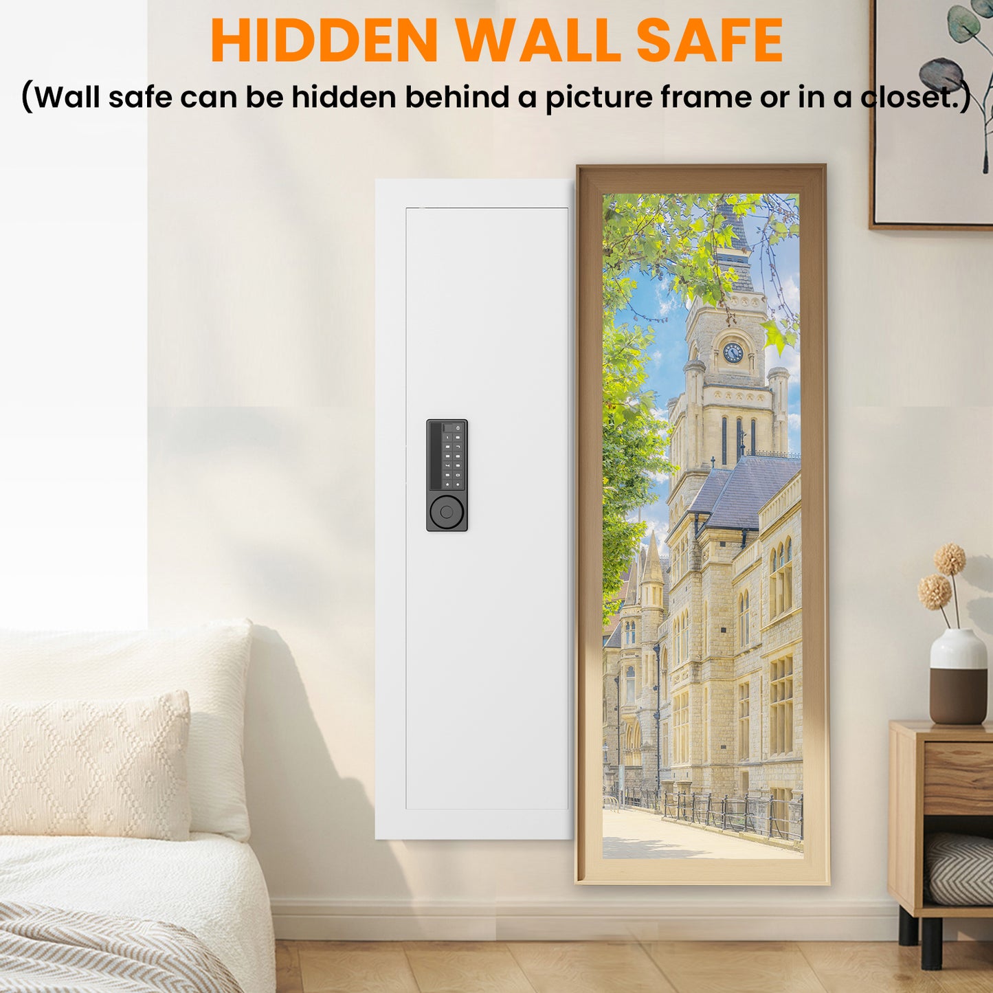OME K2V-120BD 47.24" Wall Safe Between the Studs, Hidden Safe with Removable Pegboard, Wall Gun Safe with 3 Adjustable Shelves and Magnetic Slot (White-Digital)