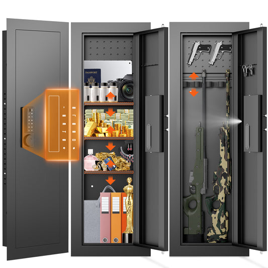 OME K2V-120HD 47.24" Wall Safe Between the Studs, Hidden Safe with Removable Pegboard, Wall Gun Safe with 3 Adjustable Shelves and Magnetic Slot (Black-Digital)