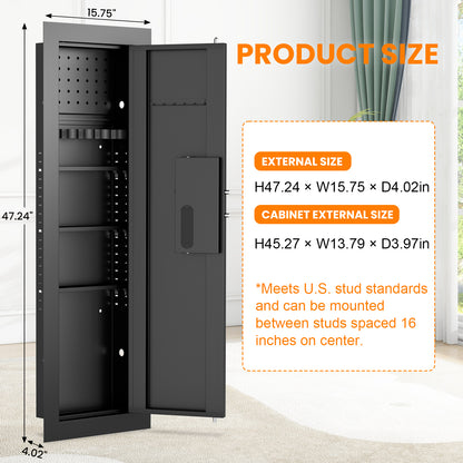 OME K2V-120HD 47.24" Wall Safe Between the Studs, Hidden Safe with Removable Pegboard, Wall Gun Safe with 3 Adjustable Shelves and Magnetic Slot (Black-Digital)