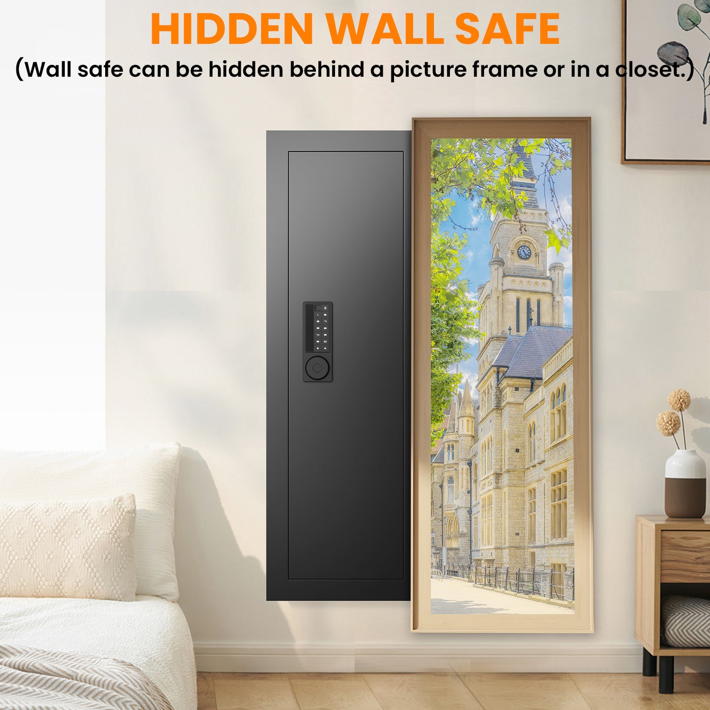 OME K2V-120HD 47.24" Wall Safe Between the Studs, Hidden Safe with Removable Pegboard, Wall Gun Safe with 3 Adjustable Shelves and Magnetic Slot (Black-Digital)