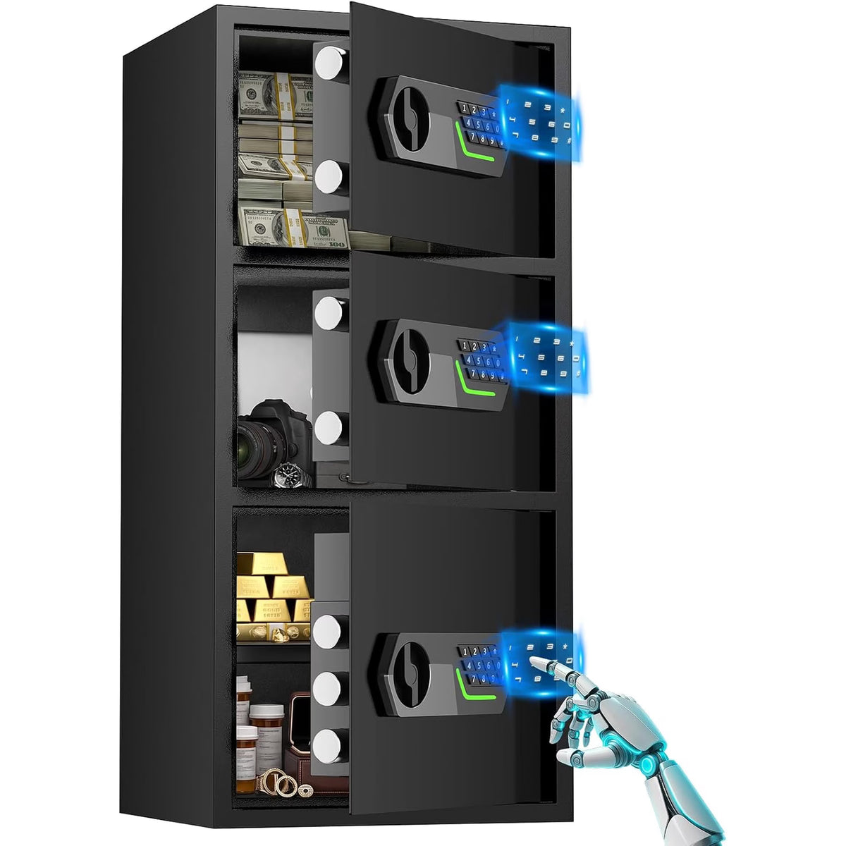 OME-KET-85D 7.0 Cuft Large 3-Door Digital Safe Box with Adjustable Shelf, Alarm System & Mute Mode for Business Home Office Closet
