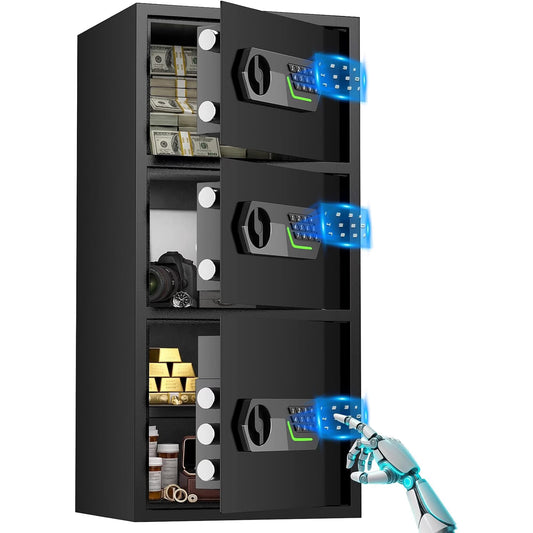 OME-KET-85D 7.0 Cuft Large 3-Door Digital Safe Box with Adjustable Shelf, Alarm System & Mute Mode for Business Home Office Closet