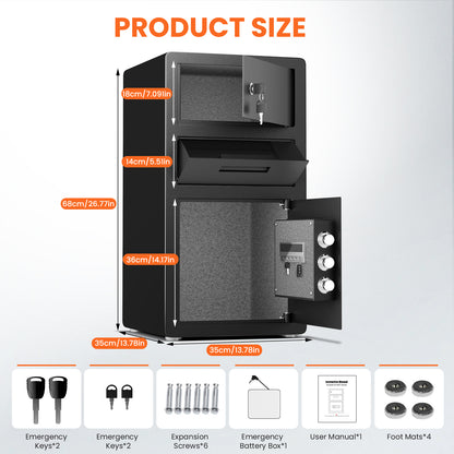 Kav KKT-68D 6.0 CuFt Large Dual-Compartment Home & Office Safe with Drop Slot, Digital Keypad Lock + Key –  Anti-Theft Storage for Cash, Jewelry, Cameras, Documents, and Valuables (Black)