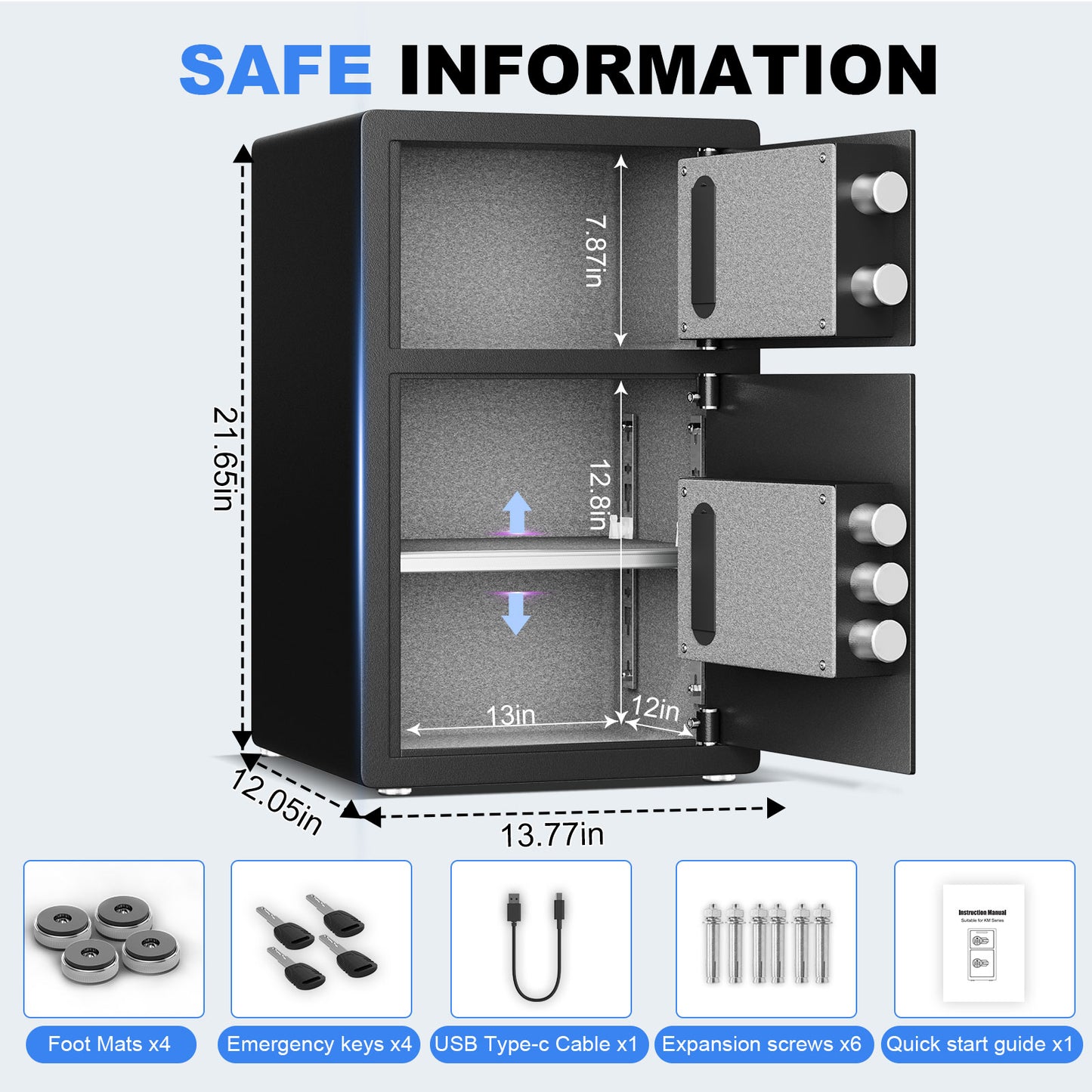BM-KL-55SD 5.5 Cub Home Safe with Digital Keypad and Removable & Adjustable Shelf, Money Safe Box with Mute Mode & Dual Alarm, Security Box for Money Valuables