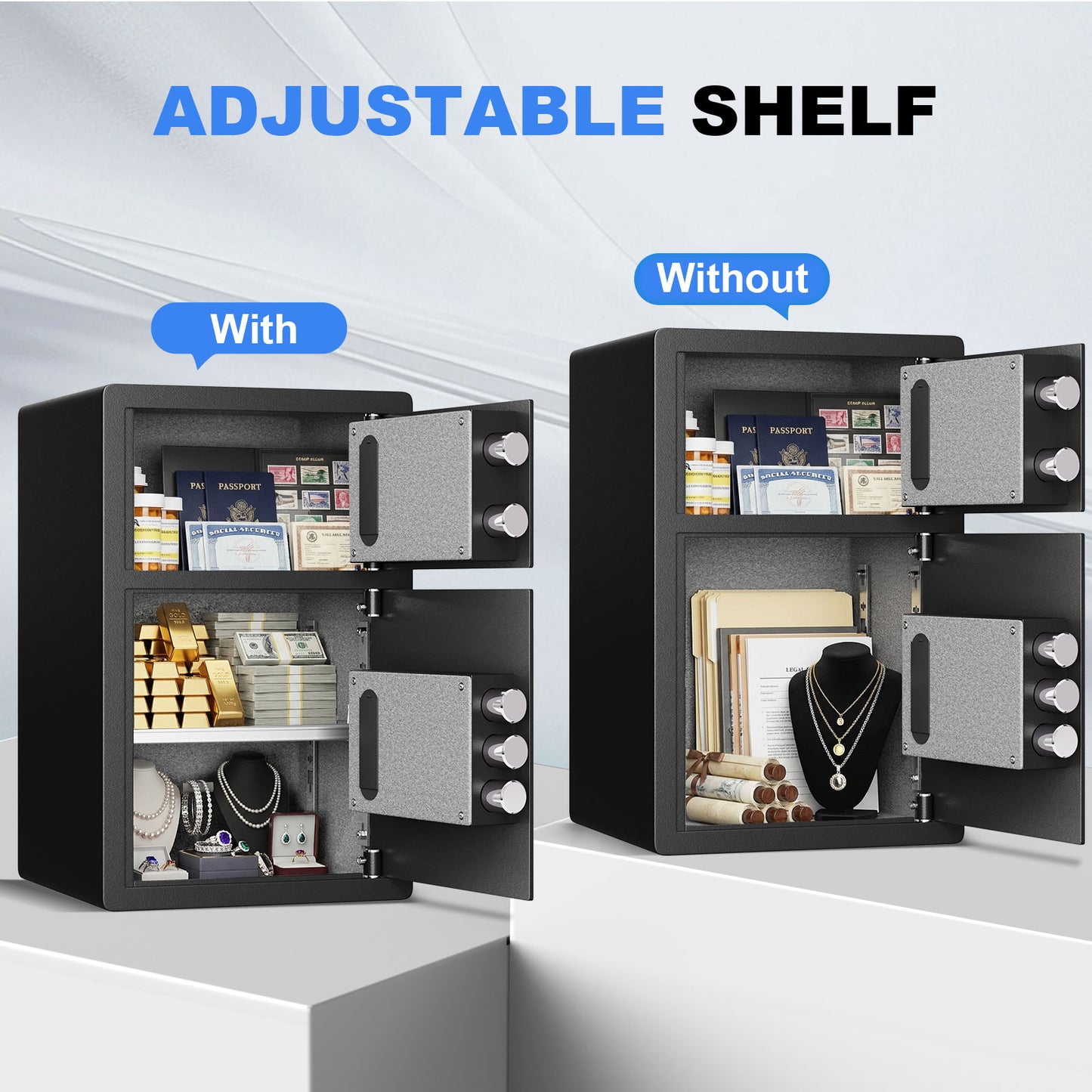 BM-KL-55SD 5.5 Cub Home Safe with Digital Keypad and Removable & Adjustable Shelf, Money Safe Box with Mute Mode & Dual Alarm, Security Box for Money Valuables