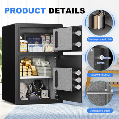 BM-KL-55SD 5.5 Cub Home Safe with Digital Keypad and Removable & Adjustable Shelf, Money Safe Box with Mute Mode & Dual Alarm, Security Box for Money Valuables