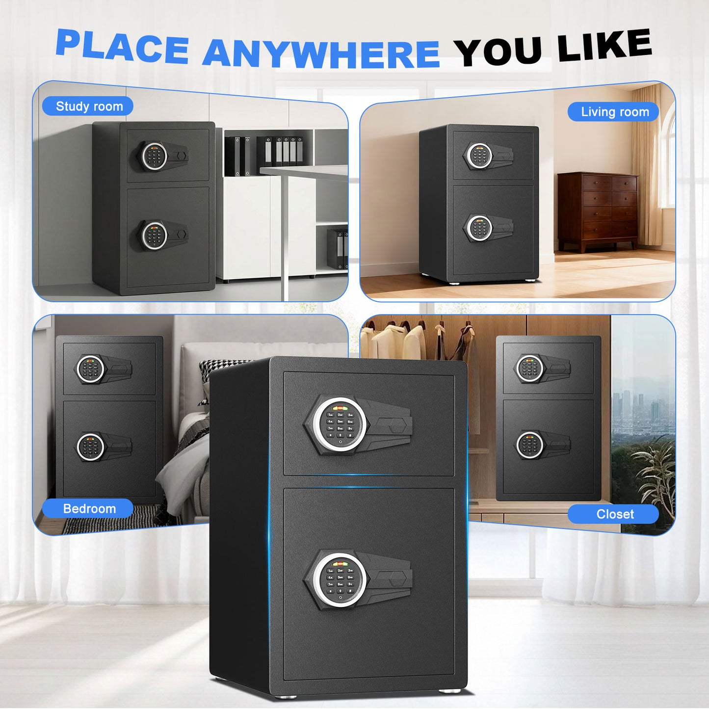 BM-KL-55SD 5.5 Cub Home Safe with Digital Keypad and Removable & Adjustable Shelf, Money Safe Box with Mute Mode & Dual Alarm, Security Box for Money Valuables