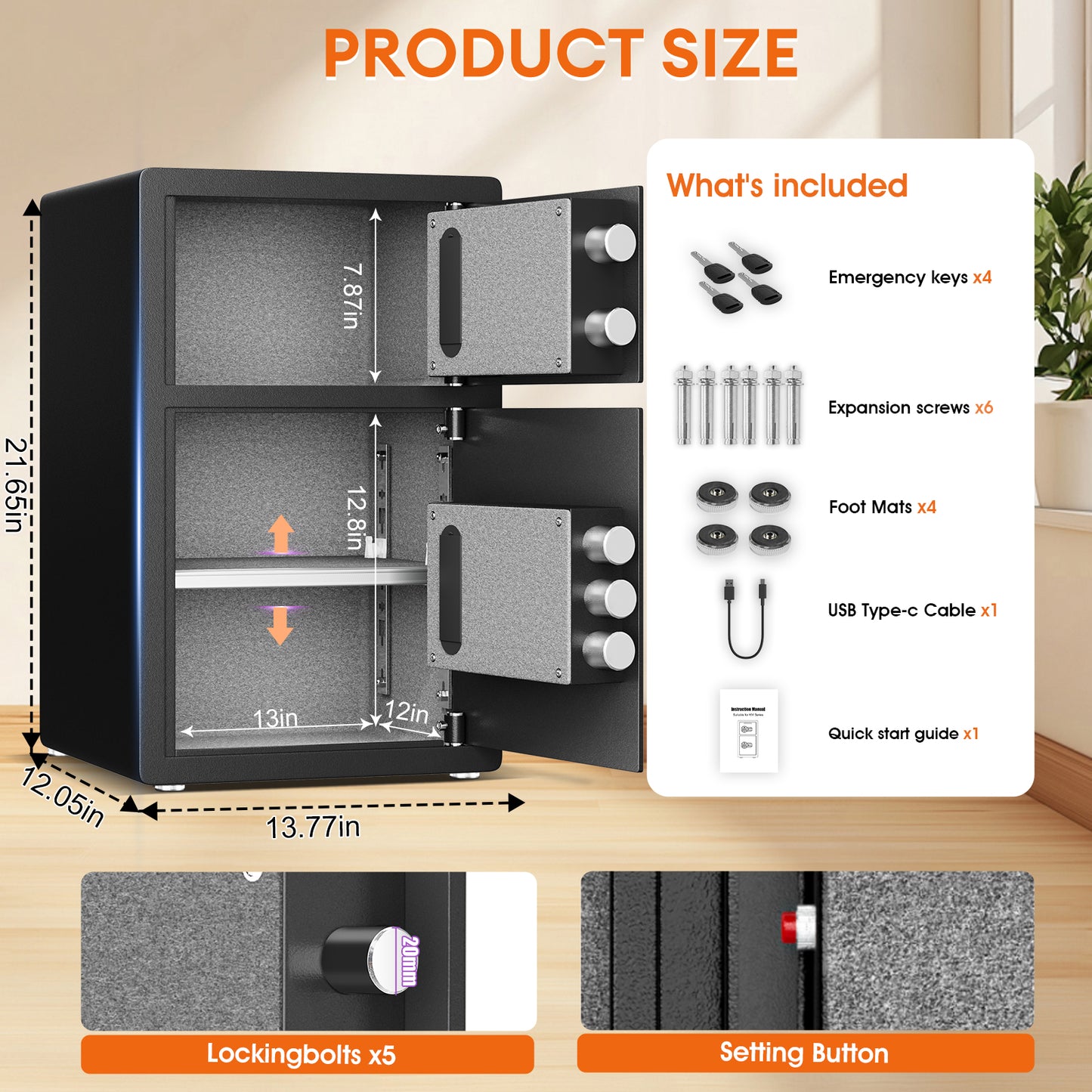 Kav KL-55SD 4.5 Cu Ft Double Door Safe Box, Digital Keypad Security Safe with Dual Lock System, Home Safe for Cash, Jewelry, Documents, and Valuables