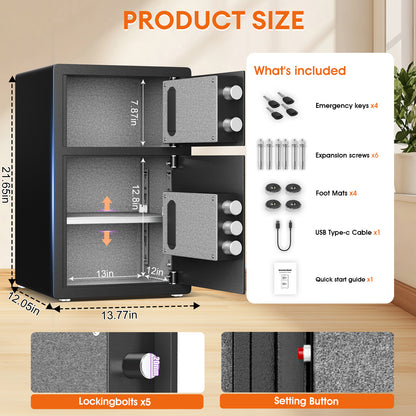 Kav KL-55SD 4.5 Cu Ft Double Door Safe Box, Digital Keypad Security Safe with Dual Lock System, Home Safe for Cash, Jewelry, Documents, and Valuables