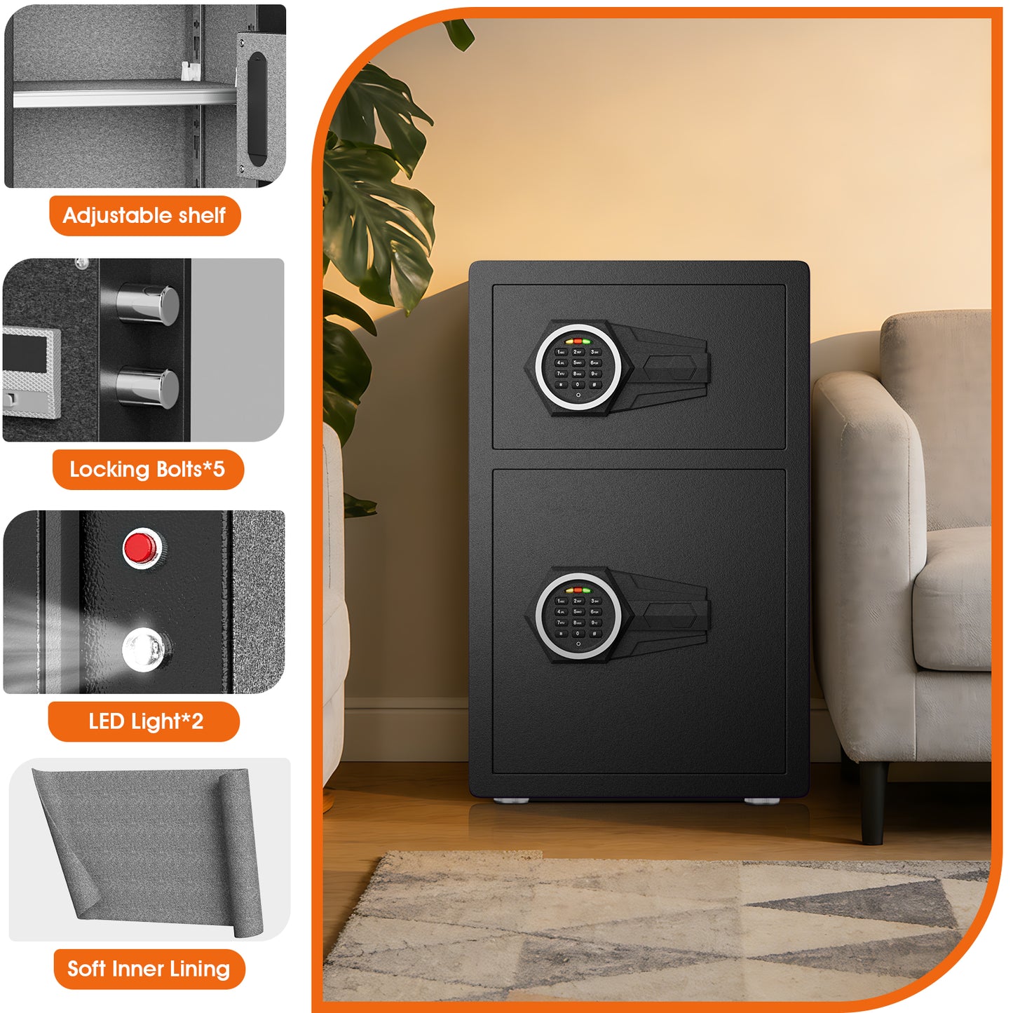 Kav KL-55SD 4.5 Cu Ft Double Door Safe Box, Digital Keypad Security Safe with Dual Lock System, Home Safe for Cash, Jewelry, Documents, and Valuables