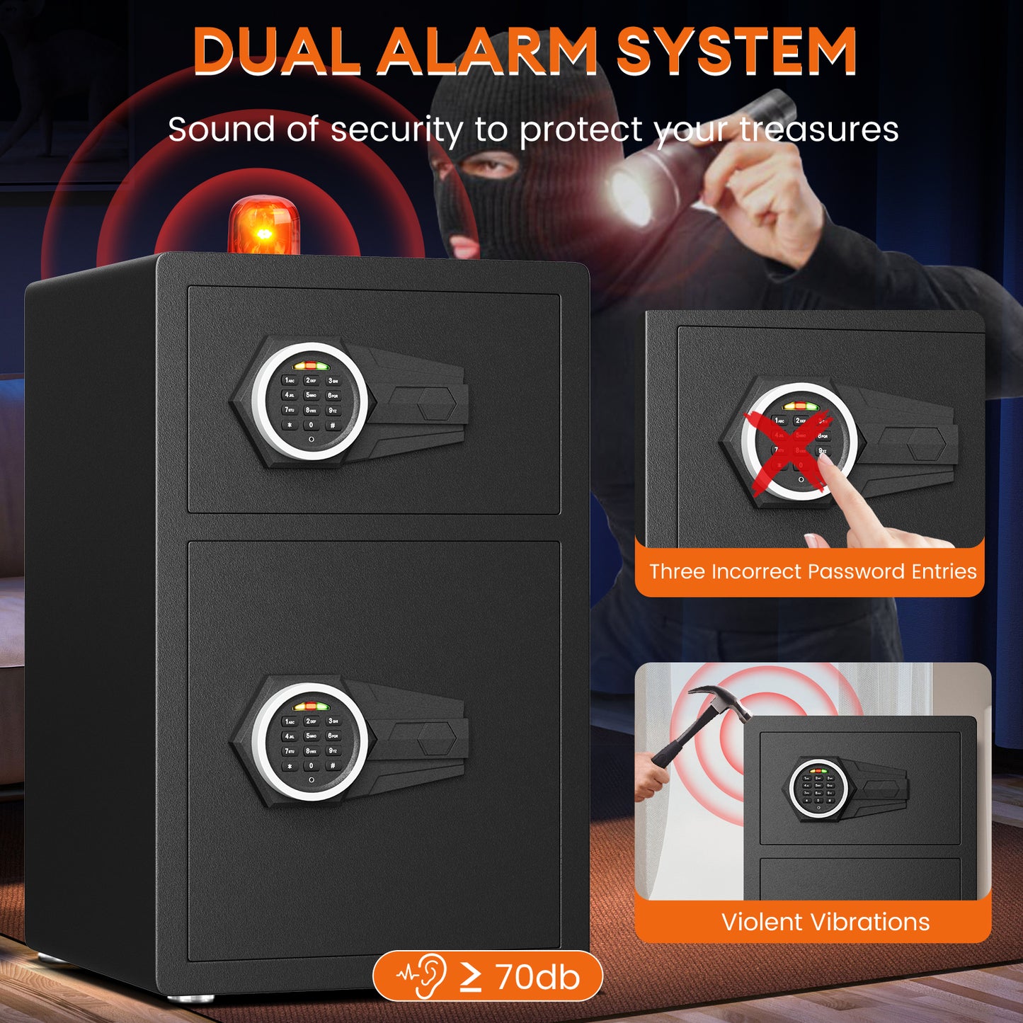 Kav KL-55SD 4.5 Cu Ft Double Door Safe Box, Digital Keypad Security Safe with Dual Lock System, Home Safe for Cash, Jewelry, Documents, and Valuables