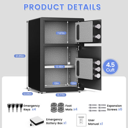 HK-KL-55SD 4.5 Cubic Digital Money Safe Box with Double Door & Adjustable Shelves, Home Security Safe with Dual Alarm System & Mute Mode for Valuables Storage