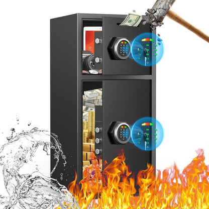 HK-KL-85D 7.0 Cub Extra Large Home Safe Fireproof Waterproof with Backlit Keypad & Adjustable Shelf, Money Safe with Deposit Slot & Dual Alarm System, Security Box for Money Valuables