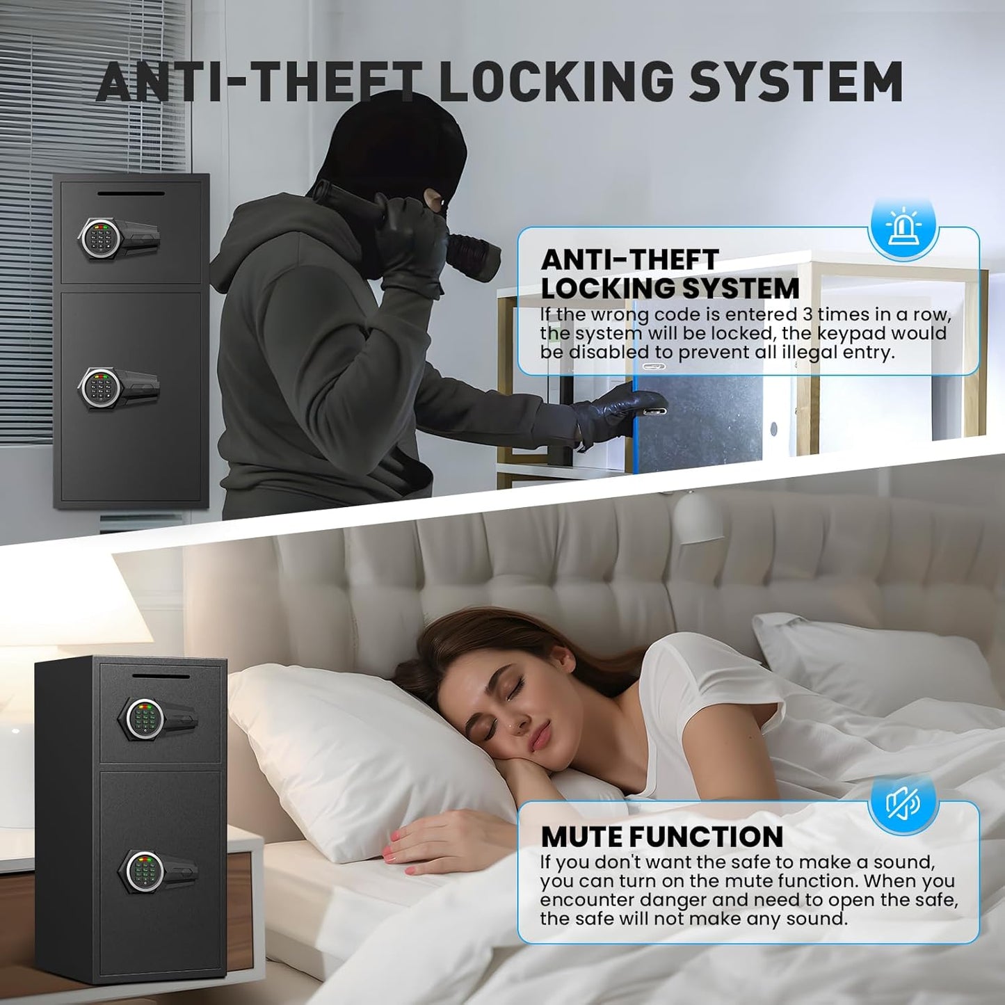HK-KL-85D 7.0 Cub Extra Large Home Safe Fireproof Waterproof with Backlit Keypad & Adjustable Shelf, Money Safe with Deposit Slot & Dual Alarm System, Security Box for Money Valuables