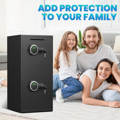 Riflewell-KL-85W-7.0 Cu Ft Biometric Fingerprint Safe Box, Large Double Door Security Cabinet with Drop Slot & Dual LED Light, Alloy Steel Home Safe with Digital Keypad for Money Valuables Documents, Black