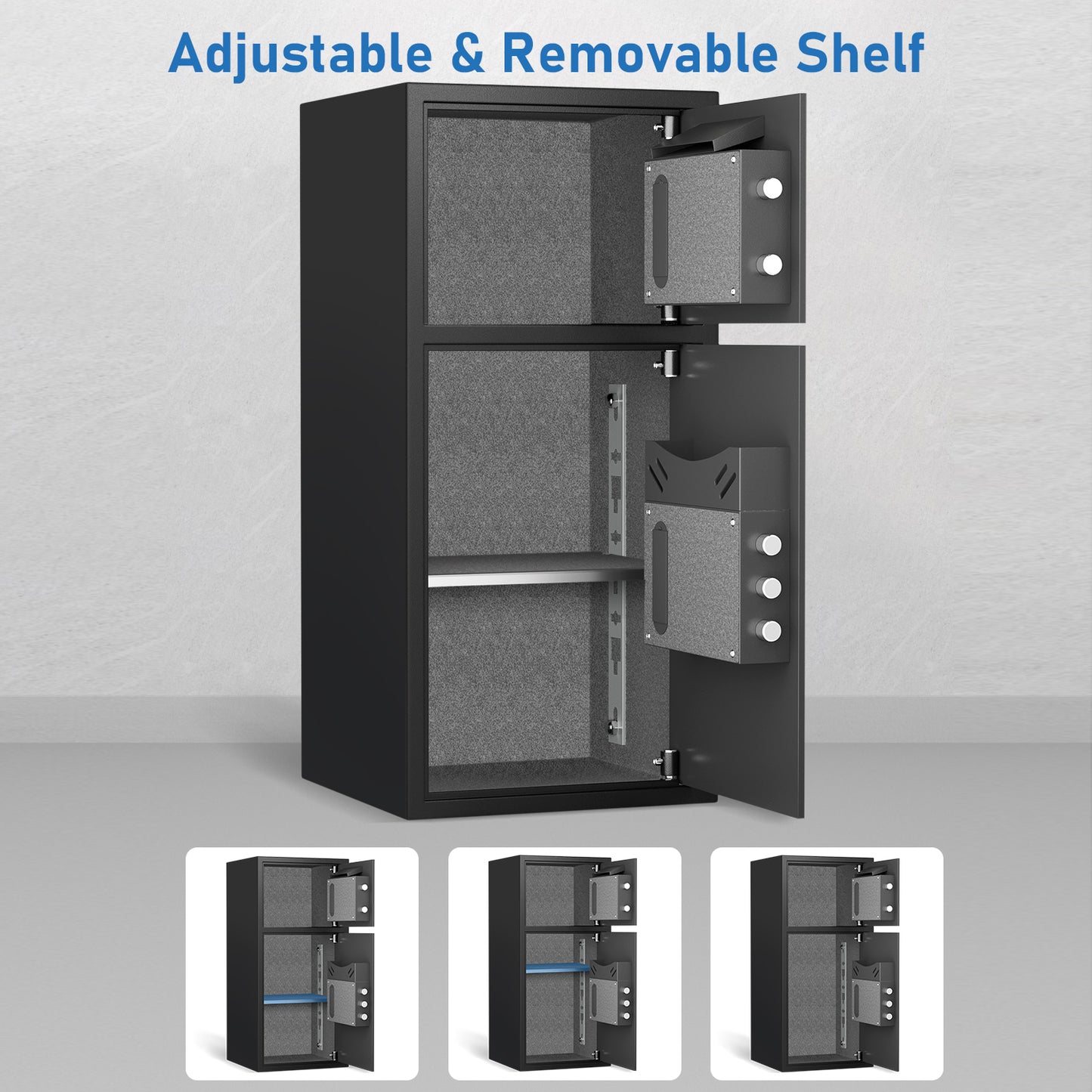 Riflewell-KL-85W-7.0 Cu Ft Biometric Fingerprint Safe Box, Large Double Door Security Cabinet with Drop Slot & Dual LED Light, Alloy Steel Home Safe with Digital Keypad for Money Valuables Documents, Black